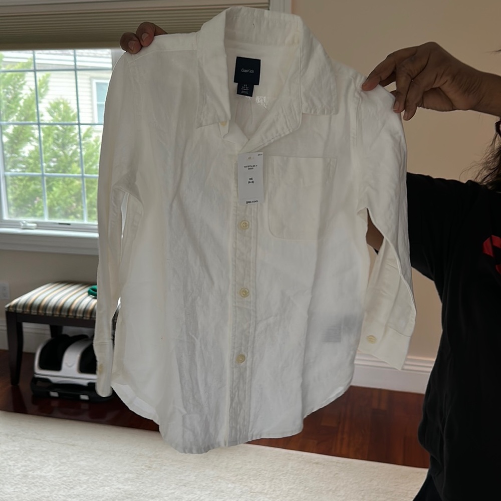 White linen button down boys shir